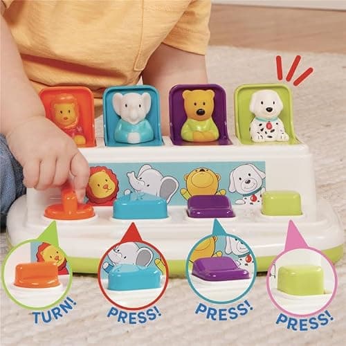 Battat – Cause – And – Effect Toy – Developmental Toy With Buttons & Colors – Color Sorting Animal Toys – For Kids, Toddlers, Babies – 18+ Months – Pop – Up Pals thumbnail 4