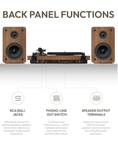 QLEARSOUL SoulBox S1 Vinyl Record Player with Stereo Speakers | Turntable with Built-in Preamp, S-Shaped Tonearm, 33/45 RPM thumbnail 7
