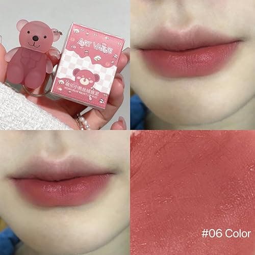 Petansy Velvet Matte Liquid Lipstick, 6 Colors Waterproof Long Lasting Lip Gloss Lip Stain, Cute Bear 2 in 1 Key Chain Lip Gloss, Korean Lip Glaze Natural Lip Makeup thumbnail 8