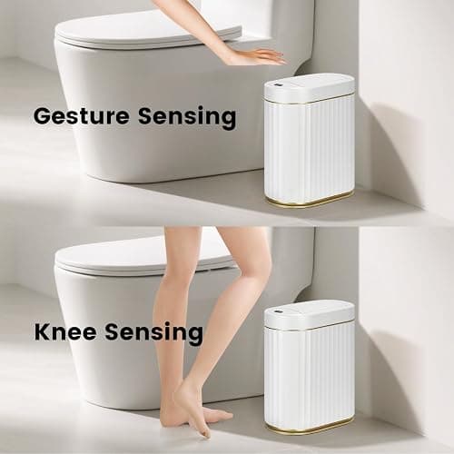 ELPHECO Bathroom Trash Can with Lid Butterfly, Motion Sensor Trash Can Bathroom Decor Automatic Garbage Can Wastebasket Bathroom Accessories, Kitchen, Living Room, Office, White Gold thumbnail 3