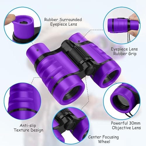 OSDUE Kids Binoculars, Outdoor Bird Watching Binoculars for Kids, Mini Compact Shockproof Binoculars Telescopic Toys for Kids with Glasses Cloth (Purple) thumbnail 3