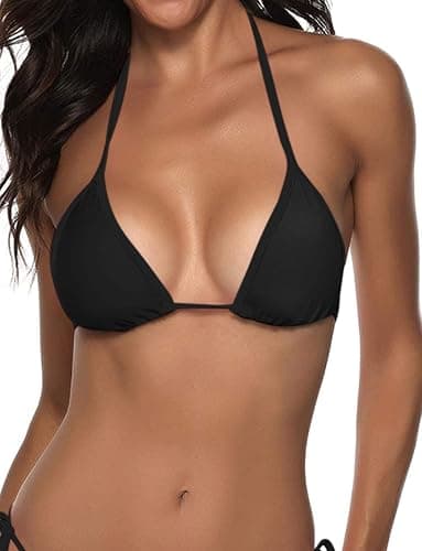 Suvimuga Women's Triangle Bikini Top Push up Padded Halter String Bathing Suits Top - Image 1