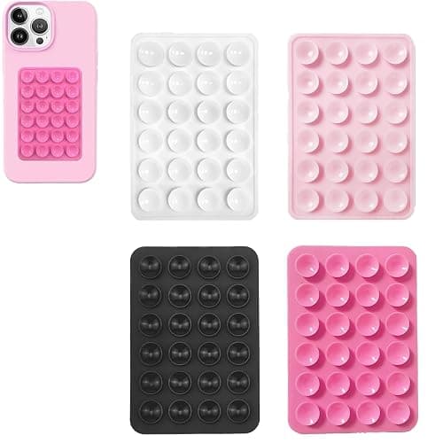 Leeneen 4PCS Silicon Suction Phone Case Mount,Hands-Free Fidget Toy Mirror Shower Phone Holder, Tiktok Videos and Selfies (white black pink light pink) - Image 1