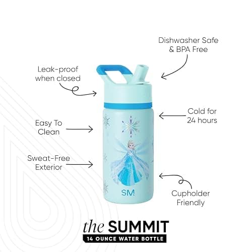Simple Modern Disney Frozen Elsa Kids Water Bottle with Straw Lid| Reusable Insulated Stainless Steel Cup for Girls School | Summit Collection | 14oz, Iridescent Elsa thumbnail 3