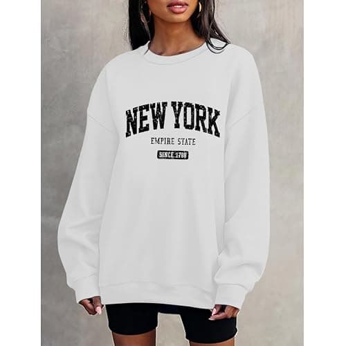 Sulayesh Oversized New York Sweatshirt for Women Aesthetic Preppy Hoodies Vintage Letter Print Graphic Crewneck Pullover Tops thumbnail 2