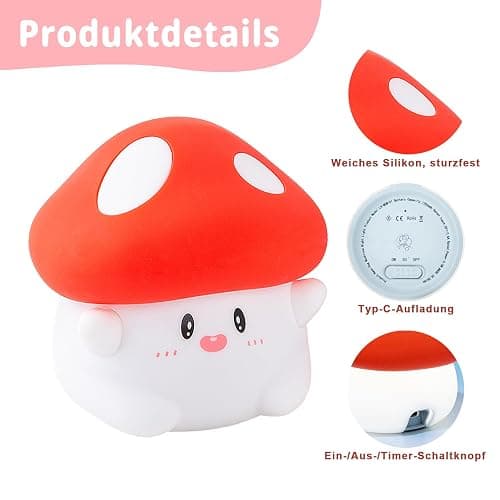 Rytinazzz Hug Mushroom Lamp, Cute Mushroom Night Light, 2 Levels Dimmable Night, LED Squishy Night Light for Kids Sleep, Rechargeable Bedside Touch Silicone Lamp, Unique Dorm Decor Gift Toy thumbnail 7