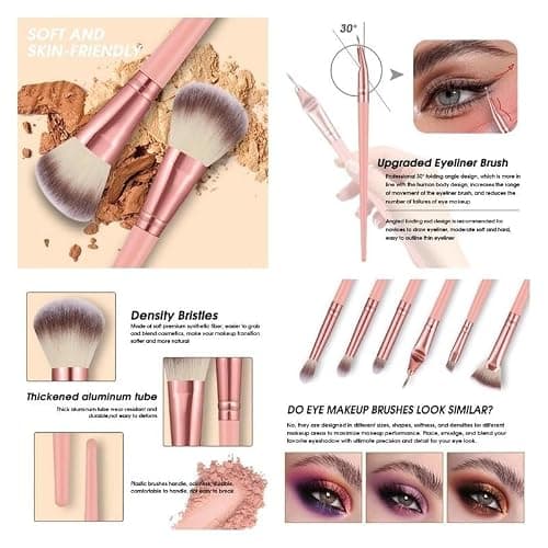 HGHDBT 70Pcs Pink Makeup Brushes Set Professional Makeup Kit Multi-functional Makeup Tool Set with Case Facial Makeup Accessories, Foundation Makeup Brush Kit Eye and Face Make up Brushes & Tools - Pink thumbnail 3