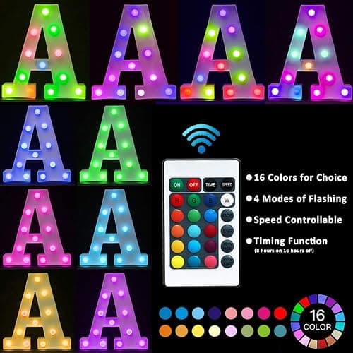 Pooqla Colorful LED Marquee Letter Lights with Remote – Light Up Marquee Signs – Party Bar Letters with Lights Decorations for the Home - Multicolor A thumbnail 3