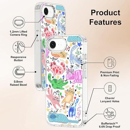 MOSNOVO for iPhone 17e Case/iPhone 16e Case, Compatible with Magsafe, Shockproof Military-Grade Protection 6.6ft Drop Tested, Magnetic Clear Phone Case for iPhone 17e, Doodle Cats Design thumbnail 7