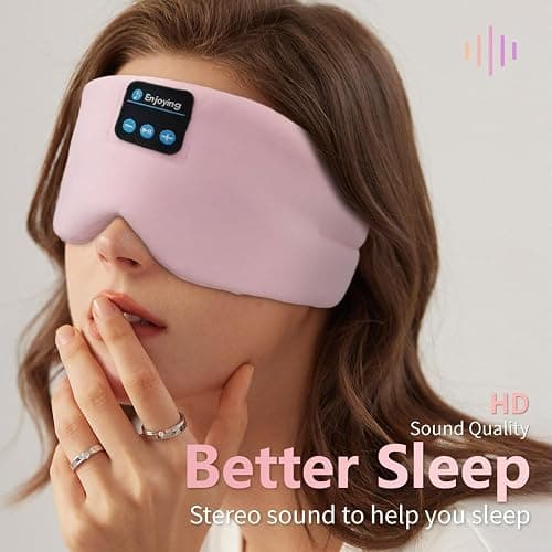 Soft Sleep Eye Mask Bluetooth Headband Wireless Headphones, SYPVRY Adjustable Sleep Mask for Sleeping Meditation Insomnia Night Mask Music Eye Cover for Side Sleepers Airplane Travel, Pink thumbnail 5