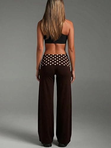 TELUPDI Womens Polka Dot Fold Over Yoga Pants Low Rise Wide Leg Flare Leggings Bell Bottom Lounge Y2K Foldover Pants thumbnail 6