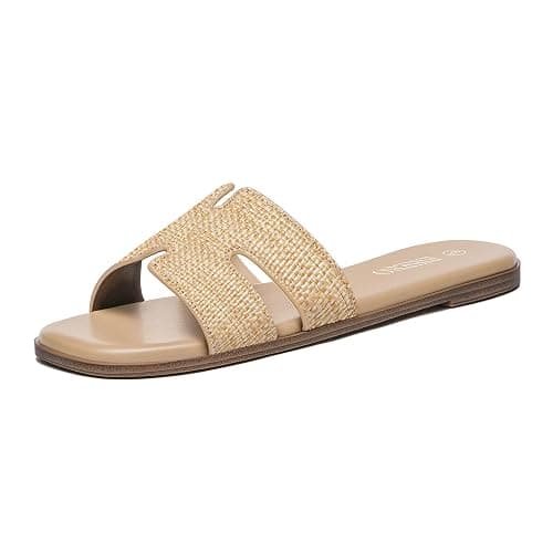Rihero Women's Dressy Flat Sandals Comfortable Slip On Leather Slide Sandals - Image 1