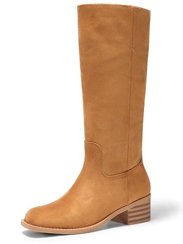 Coutgo Women's Knee High Boots Square Toe Chunky Block Heel Tall Boots Comfortable Low Heel Shoes - Image 1