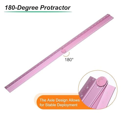 HARFINGTON Folding Straight Ruler 30cm Metric Aluminum Alloy Protractor Foldable Angle Ruler Geometric Measuring Tool with Angle Line for Architects Artists Office, Lotus Pink thumbnail 4