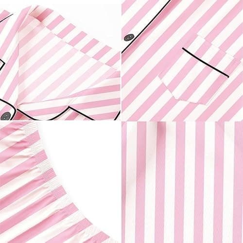 SANGTREE Unisex Kids Pajamas 2 Piece Set Short Sleeve Silky Button Down Sleepwear Loungewear for Boys & Girls Ages 5-14 Years thumbnail 5