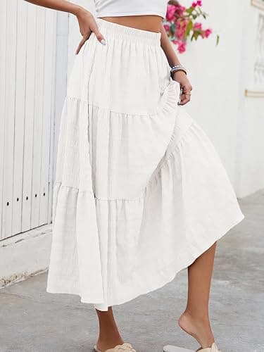 HUSKARY Women's Summer Casual Elegant Smock Layered Tiered Maxi Skirt High Waisted A Line Flowy Long Skirts with Pockets thumbnail 2