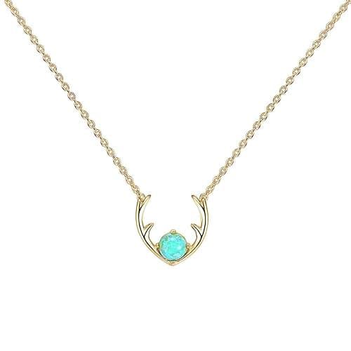 PAVOI 14K Gold Plated Opal Pendant Necklaces for Women | Created Opal Cubic Zirconia Dainty Necklace | Butterfly Round Triangle Antler Bar Pendants - Image 1
