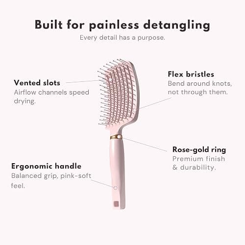 Mineroll Detangler Hair Brush – Soft Bristle Vent Brush for Wet & Dry Hair, Pain-Free Detangling for Curly, Wavy, Fine & Straight Hair, For Women, Men & Kids (Pink) thumbnail 7