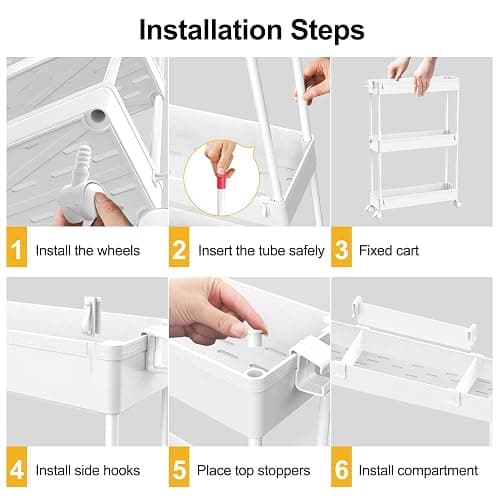 SPACELEAD Slim Storage Cart 3 Tier,Bathroom Organizer Rolling Utility, Mobile Shelving Unit Slide Out for Office, Kitchen, Laundry Room & Narrow Places,White - White thumbnail 6