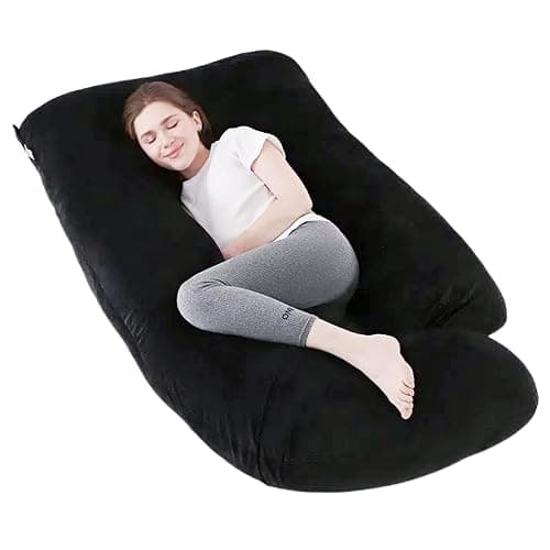 ALLOPERA Pregnancy Pillow, Full Body Maternity Pillow 57 inch, with Removable Washable Cover - Sleep Support for Legs, Back, Neck, Shoulder, HIPS, Belly for Pregnent Women, Velvet (Coal-Black) - Image 1