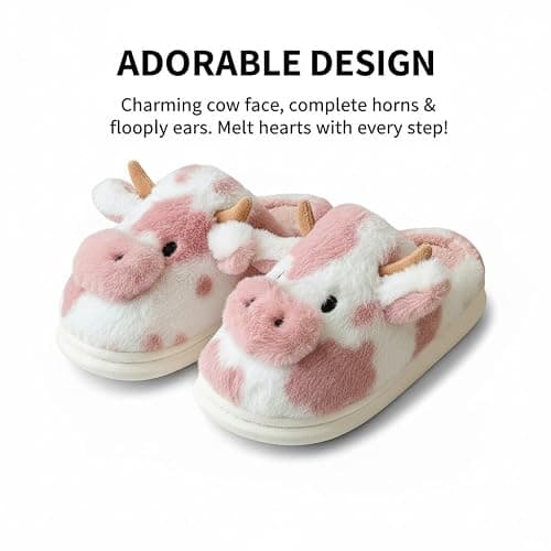 NICO×ASH Furry Cow Slippers for Women, Men & Teens, Warm Animal House Slippers, Comfy Winter Home Shoes thumbnail 3