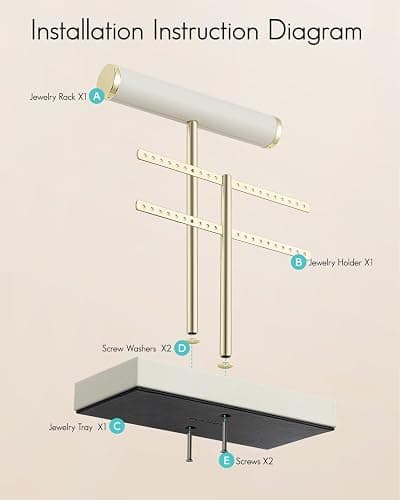 Vlando 2 Tier Necklace Holder Organizer with Tray, Leather Bracelet Holder Display for Women, Gold Jewelry Holder Stand for Bracelet, Necklace, Earrings, Rings - Cloud White thumbnail 5