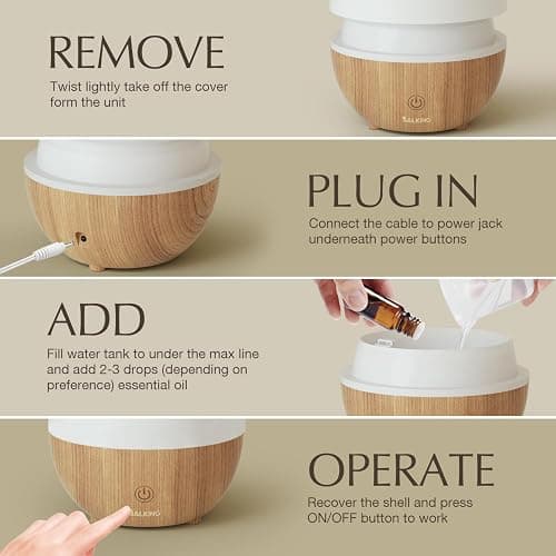 SALKING Essential Oil Diffuser, 100ml Small Aromatherapy Diffuser with Auto Shut-Off Function, Ultrasonic Diffusers for Essential Oils, Cool Mist Humidifier with Warm White Lights, for Office Home thumbnail 7