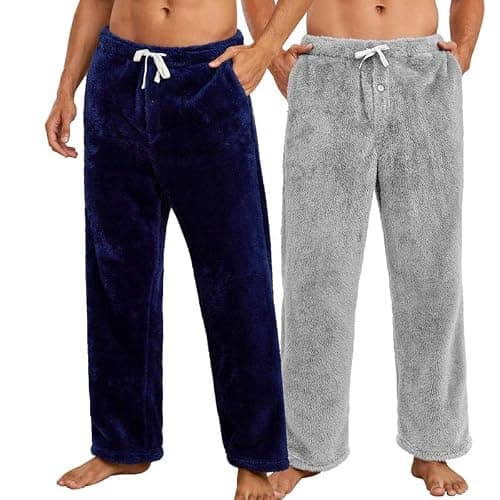 Vulcanodon 2 Pack Mens Plush Warm Pajama Pants, Fluffy Soft Fleece Sleep Pant with Pockets Lounge Pj Bottoms for Men - Image 1