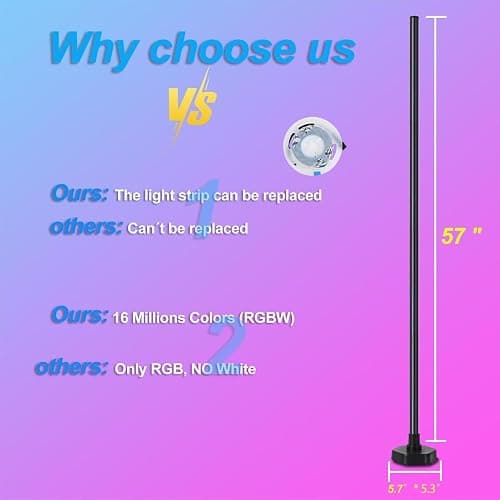 YTDRGB Corner Floor Lamp RGBW, LED Floor Lamp with APP, IF Remote Control, Music Sync, Timer and 16 Million DIY Colors, Smart Corner Light for Gaming Rooms Bedrooms thumbnail 3