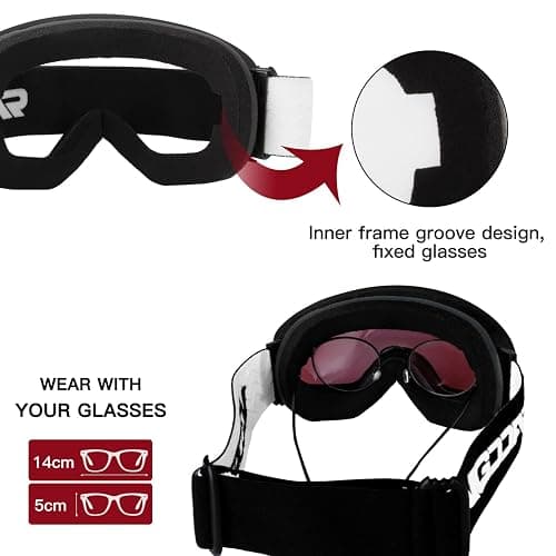 Vgooar OTG Ski Goggles, Frameless Ski Goggles with Anti-Fog Double Spherical Lens, 100% UV400 Protection Ski Snow Goggles for Men/Women thumbnail 3