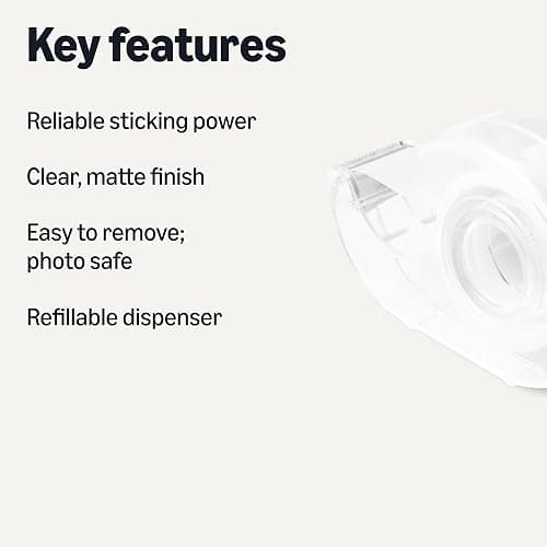 Amazon Basics Matte Finish Invisible Tape with Dispenser, 3/4" x 300" (8.33 Yards), Transparent, 3-Pack thumbnail 2