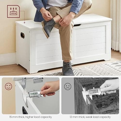 VASAGLE Storage Chest, Storage Bench with 2 Safety Hinges, Farmhouse Style, 15.7 x 39.4 x 18.1 Inches, for Entryway, Bedroom, Living Room, Cloud White ULSB061T10 thumbnail 6