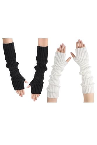 Clothirily Arm Warmers, Women's Long Knit Fingerless Gloves with Thumb Hole | Stretchy Knit Fabric, Long Sleeve Coverage to Elbow, Ideal for Layering & Cold Weather, Fashionable Ribbed Texture, 2 Pairs - Image 1