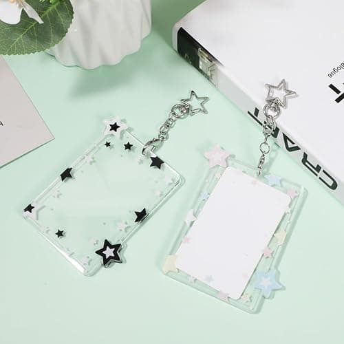 2Pcs Star Photocard Holder with Metal Chain Transparent Y2K Charm Holders Acrylic Cute Protective Photocards with Star Pendant for Idol Card Photo Album thumbnail 2