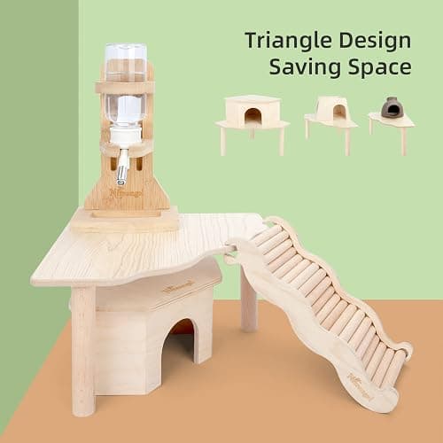 Niteangel Hamster Play Wooden Platform for Dwarf Syrian Hamsters Gerbils Mice Degus or Other Small Pets (Triangle - 5.9'' Height, Burlywood) thumbnail 4