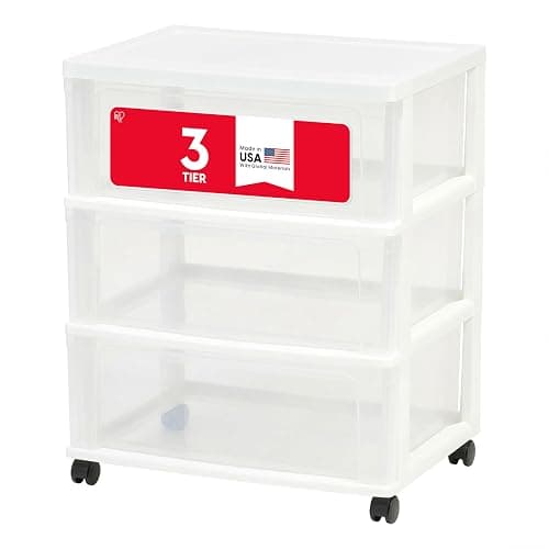 IRIS USA Plastic Drawer Storage Organizer Rolling Cart, with Wheels Casters, 3-Drawers, for Art Craft Supplies Bathroom Dorm Bedroom Laundry Room, Wide, White - Image 1