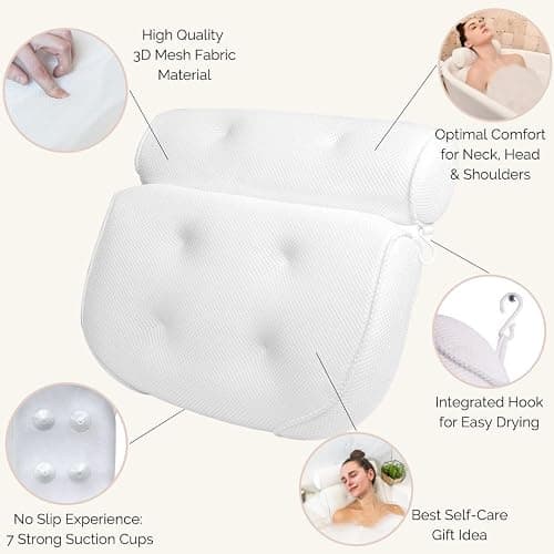 Bath Pillow and Bathtub Tray Set for Tub | Luxurious, Relaxing Home Spa Accessories with Bath Tub Pillows for Head and Neck, Foldable Bath Tray Caddy Organizer | Relaxation Gifts for Women Self Care thumbnail 2