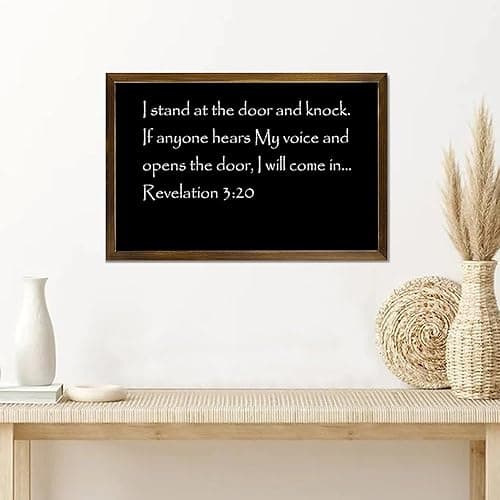 Revelation 3:20 I Stand at The Door And Knock. If Anyone Hears My Voice Decorative Wooden Framed Sign 12x8in Farmhouse Wall Art Sayings Plaque Modern Craft Rustic Wall Decor Wood Signs with Frame - Style-15 thumbnail 5