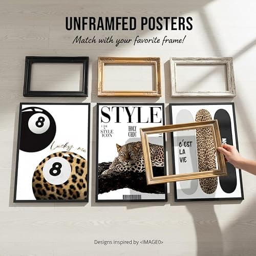 3Pcs Trendy Leopard Wall Art Preppy Aesthetic Stylish Leopard Painting Picture Wall Decor Funky Lucky 8 Ball Cheetah Poster Print Artwork for Bedroom Living Room Bathroom Home Decoration Unframed thumbnail 3
