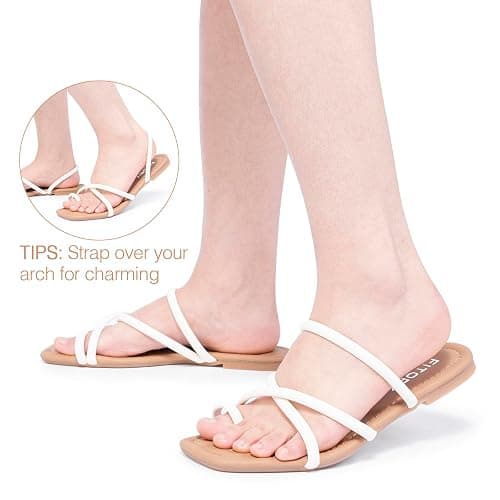 FITORY Women's Slide Sandals Flat Toe Ring Thongs with Cross Strap for Summer Size thumbnail 2