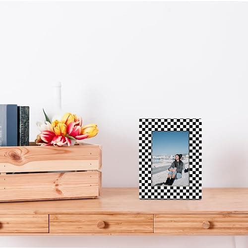 EDQAWN Black and White Checkered Picture Frame, Modern Geometric Pattern Frame for 4x6 Inches Photo, Display on Table Top Desk, Black and White Racing Flag Picture Frames thumbnail 2