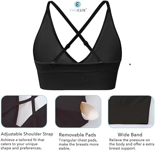 Women's V Neck Sports Bras, Adjustable Seamless Wireless Padded Bralettes | Removable Pads, Convertible Straps, Supportive, A-D Cup, 2 Way Back, Triangle Cup, Bras Set, For Yoga Pilates Workout Gym thumbnail 3