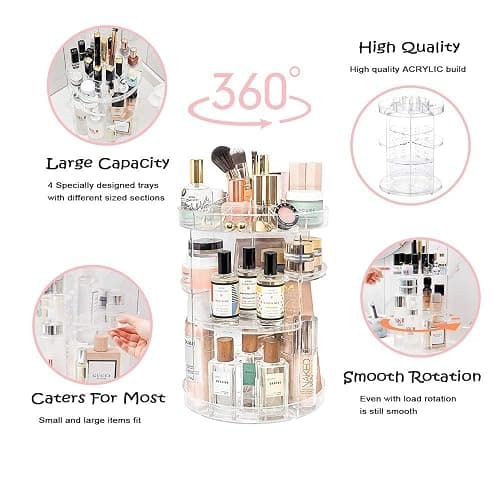 YIEZI Makeup Organiser 360 Degree Rotating Cosmetic Display Stand with 1-Pack Fish Shape Lipstick Organiser Tower, Multi-function Adjustable Spinning Holder, Storage Cosmetic Skincare Perfume Lipstick thumbnail 3