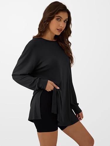 ANRABESS Women's Oversized Long Sleeve shirts Fall Workout Tunic Tops Athletic Gym Tshirts Soft Basic Tees 2025 Outfits thumbnail 3