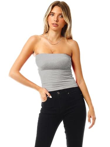 MixMatchy Women's 3 Pack Casual Summer Ruched Side Backless Double Layered Tube Top with Built in Shelf Bra thumbnail 2