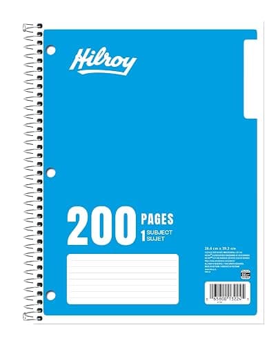 Hilroy 1-Subject Notebook, 8" x 10.5", 200 Pages, Colour May Vary (13224) | Wide Ruled, 3-Hole Punched, Spiral Coil Binding thumbnail 5
