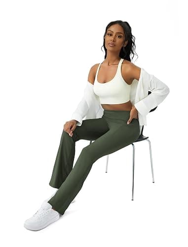 COPYLEAF Womens Yoga Pants with Pockets High Waisted Flare Leggings Bell Bottom Yoga Dress Pants Seamless Bootcut Pants thumbnail 4