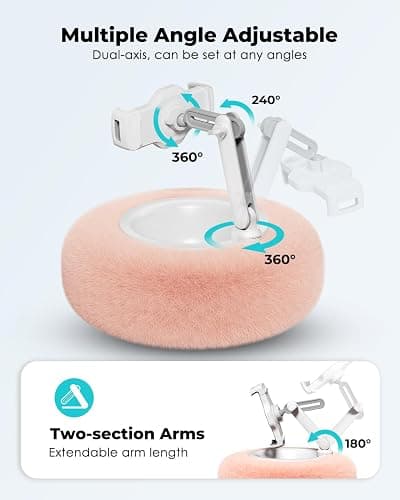 Viozon Tablet Stand Pillow, Compatible with 4.7"-13" Phone/Tablet, iPad, iPhone, Samsung, Google, Kindle, 360°Adjustable Phone Holder for Bed with Soft Plush Fabric, and Detachable Bowl, Pink thumbnail 4