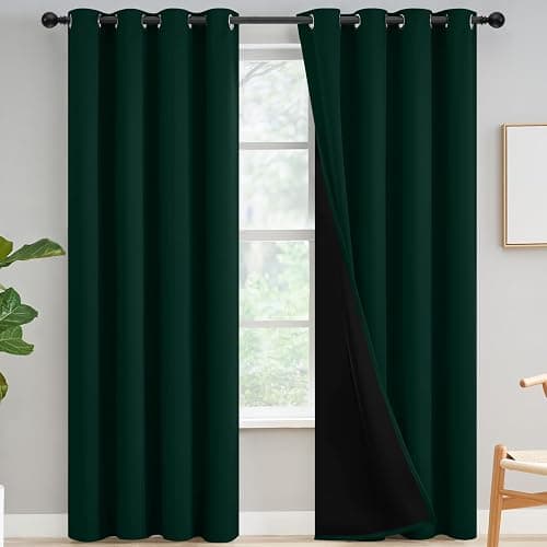 Yakamok Pine Tree Green Blackout Curtains 84" Long for Bedroom 52" Wide | Thermal Insulated Window Treatment Total Blocking Panels with Black Liner for Living Room/Dining Room Grommet Top 2 Panels - Image 1