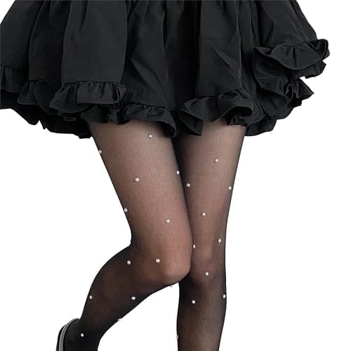 SLITHICE Women's Fishnet Stockings Sparkly Rhinestone Tights Black Glitter Fishnets thumbnail 2
